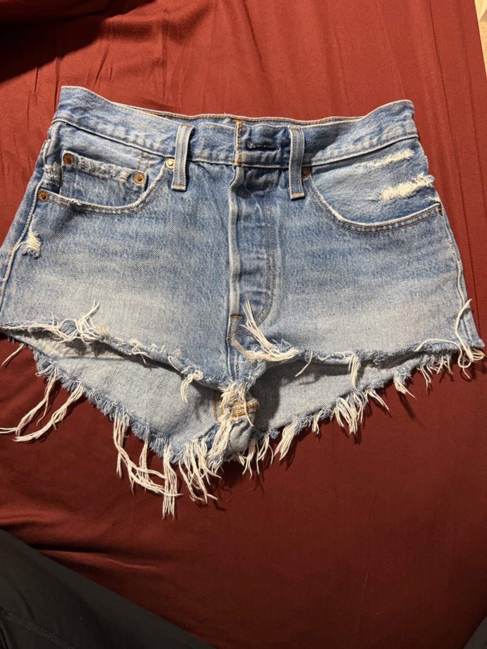 Levi 501 Light Blue Distressed short Cutoff Denim Shorts